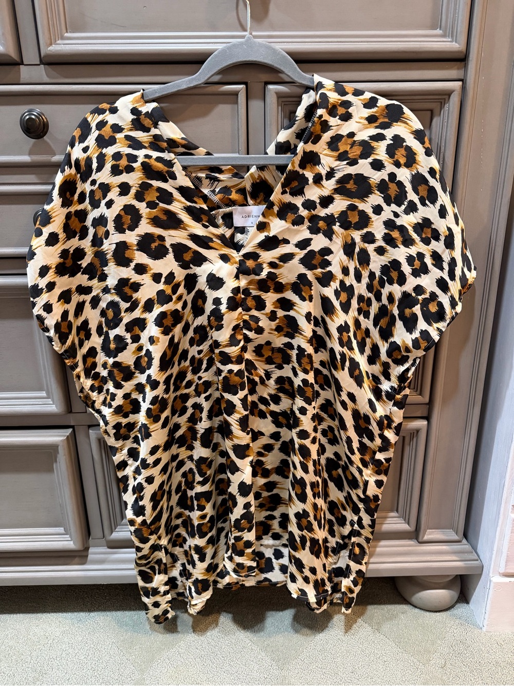 Adrienne Leopard Print V-Neck Blouse - Black, Tan, Cream
